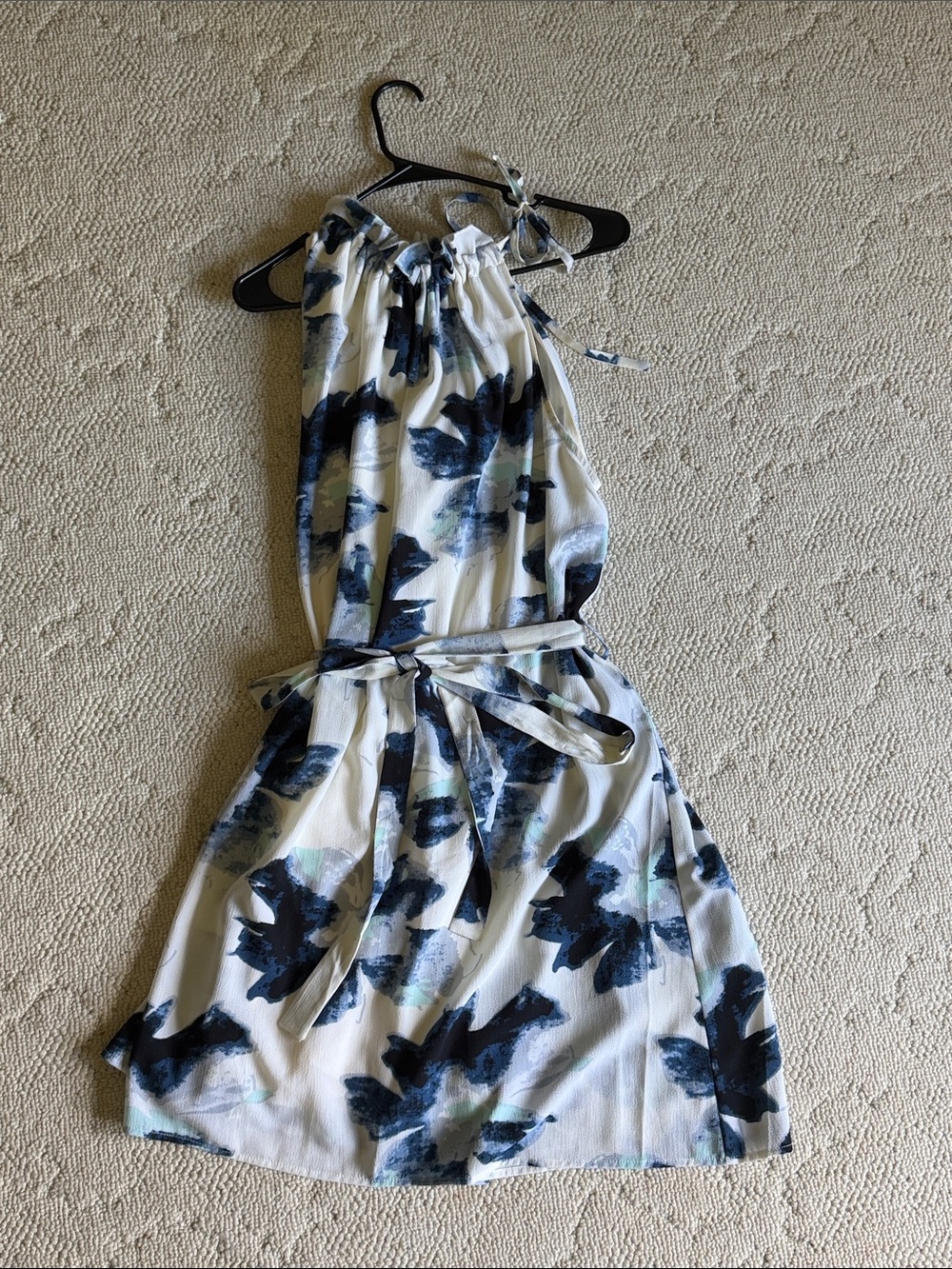 Freeway White One-Shoulder Floral Dress with Navy Print